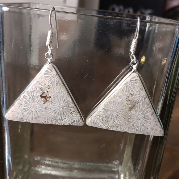 Fossil Coral gemstone earrings - Picture 3 of 4